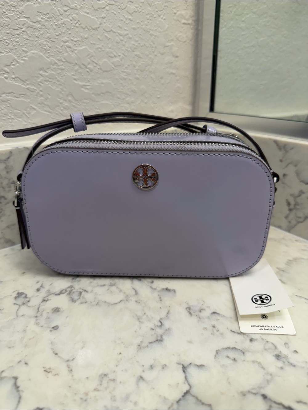 NWT Tory Burch Smooth Leather Camera Bag Violet Sky Crossbody